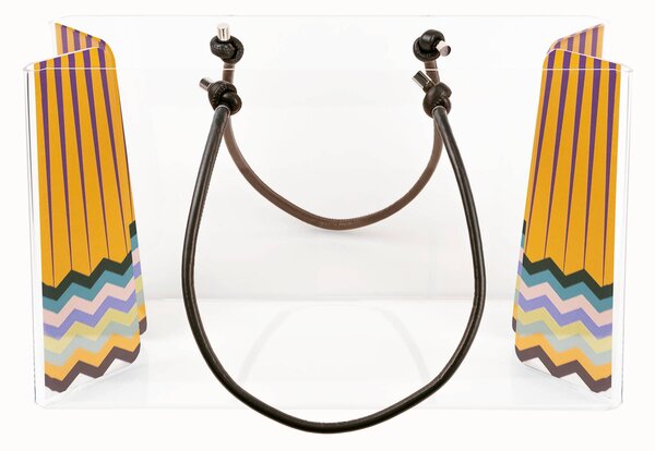 Portariviste, Shop Bag contenitore porta oggetti in plexiglas Decoro RAIMBOW 37x54x h37 cm colore multicolor manici ecopelle