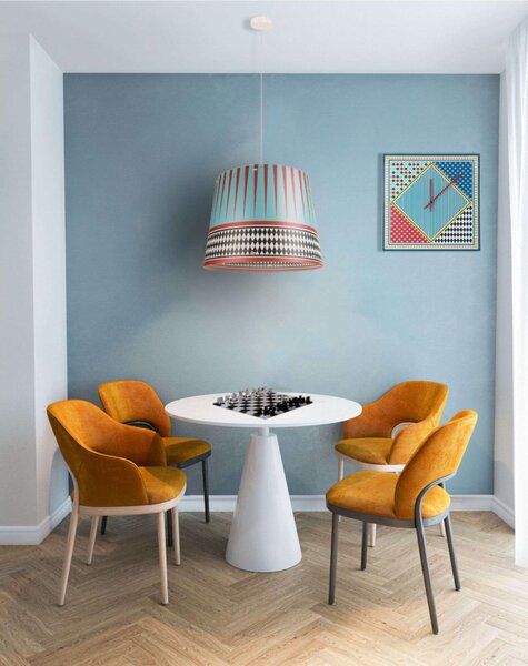 Lampada a sospensione con cappello in polipropilene stampato BRIGHELLA diametro 48x h36 cm interno prismatico decoro FOULARD