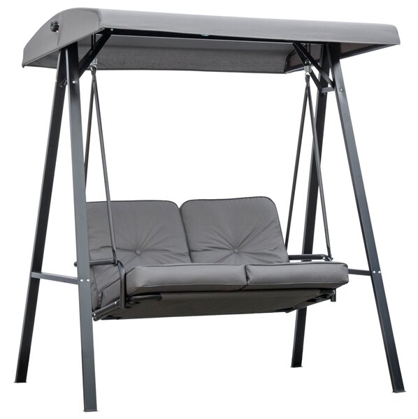 Outsunny Dondolo 2 Posti con Tettuccio Regolabile e Cuscini, in Acciaio e Poliestere, 144x117x173 cm, Grigio
