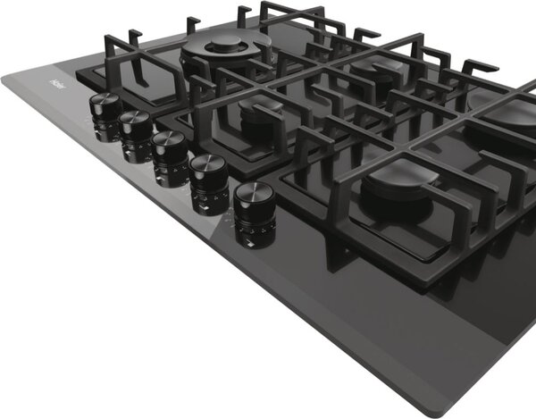 Haier Piano Cottura 5 Fuochi a Gas Larghezza 75 cm (1 Bruciatore Doppia Corona) in Vetro colore Nero - HAVG7WL4HBPB I-Move Series 6
