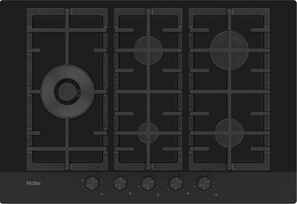 Haier Piano Cottura 5 Fuochi a Gas Larghezza 75 cm (1 Bruciatore Doppia Corona) in Vetro colore Nero - HAVG7WL4HBPB I-Move Series 6