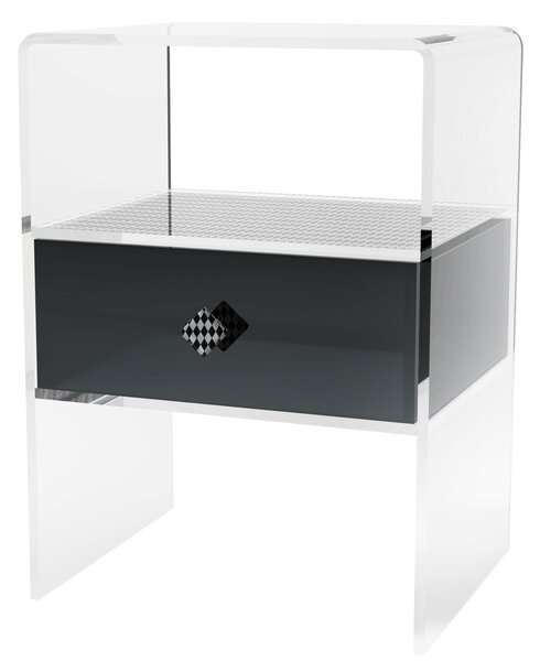 Comodino In metacrilato due ripiani e cassetto Fum� PEGGY Dimensioni 37,5x28,5xh50 cm - Struttura leggera e resistente e robusta trasparente