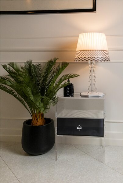 Comodino In metacrilato due ripiani e cassetto Fum� PEGGY Dimensioni 37,5x28,5xh50 cm - Struttura leggera e resistente e robusta trasparente