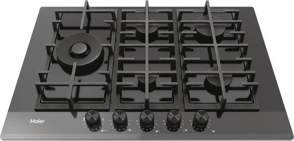 Haier Piano Cottura 5 Fuochi a Gas Larghezza 75 cm (1 Bruciatore Doppia Corona) in Vetro colore Nero - HAVG7WL4HBPB I-Move Series 6