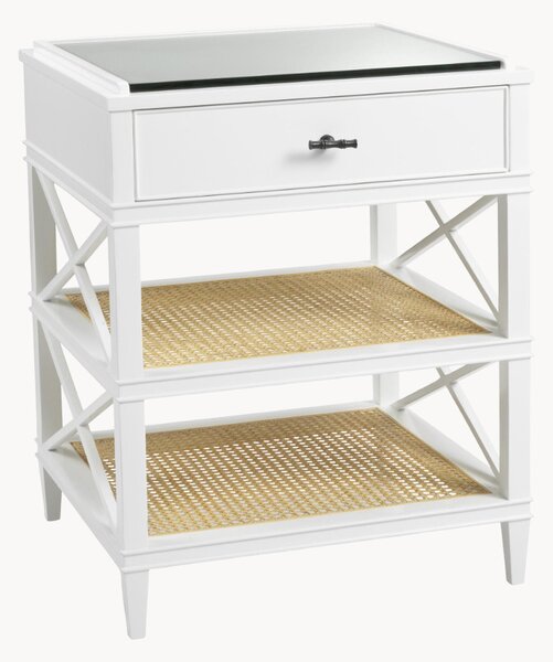 Comodino in legno di mogano e rattan con cassetto e ripiani Bahamas