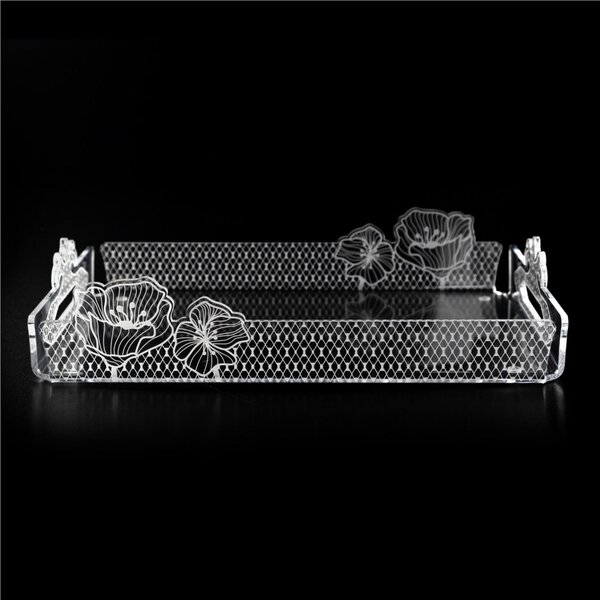Vassoio Rettangolare small in cristallo acrilico LE JARDIN dimensioni 32x22xh 6,2 cm, (adatto x 6 Bicchieri o 4 tazzine con piattino) trasparente