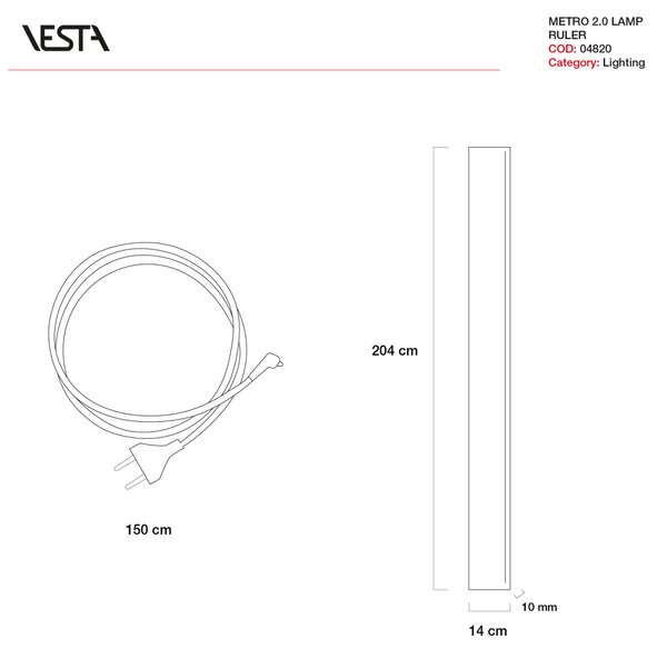 Lampada da Parete Righello dimensioni 14x10xh 204 cm spessore 10 mm trasparente