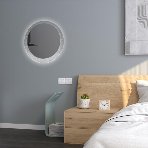 Specchio rotondo Luminoso cornice in cristallo acrilico incisa al laser diametro 60x10 cm spessore 10 mm illuminazione a led
