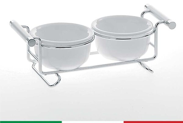 Porta salse ceramica Full Metal 24x10xh6 cm in porcellana bianca ed acciaio in contenitore