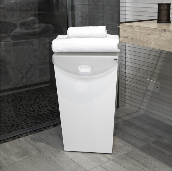 Portabiancheria WAVE 35x38x56 cm in Legno verniciato Bianco Coperchio in plexi Avorio