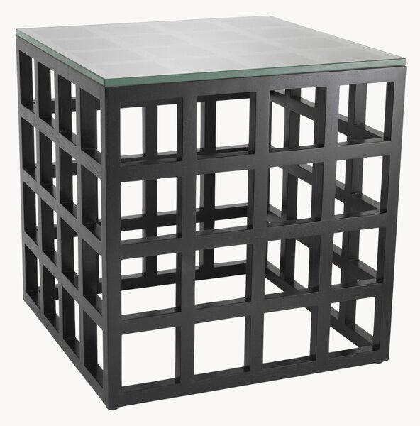 Tavolino in legno di Mindi con piano in vetro Cubico