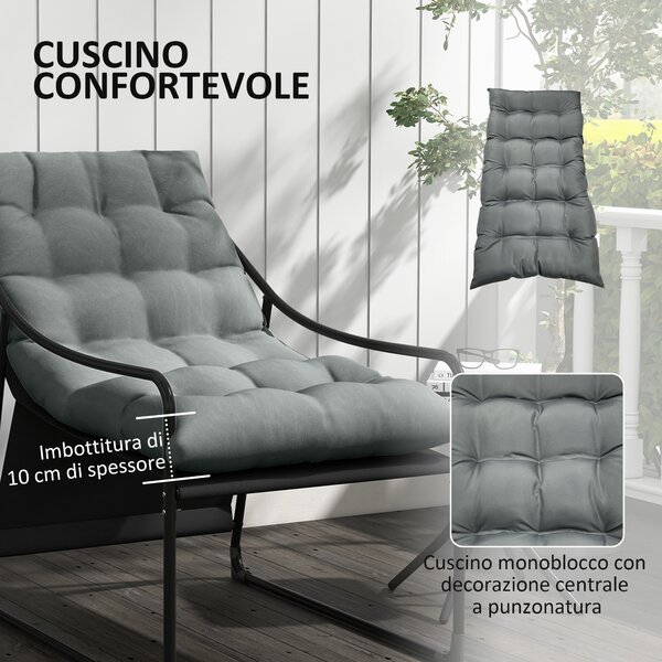Outsunny Poltrona da Giardino con Cuscino Imbottito, in Acciaio e Poliestere, 62x110x88 cm, Grigia e Nera|Aosom