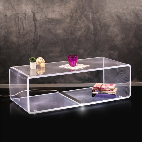 Tavolino luminoso lampada Luminosa solid extra large flots, dimensioni 37,5x37,5xH37,5 cm, spessore 10 mm disegno flot colore trasparente