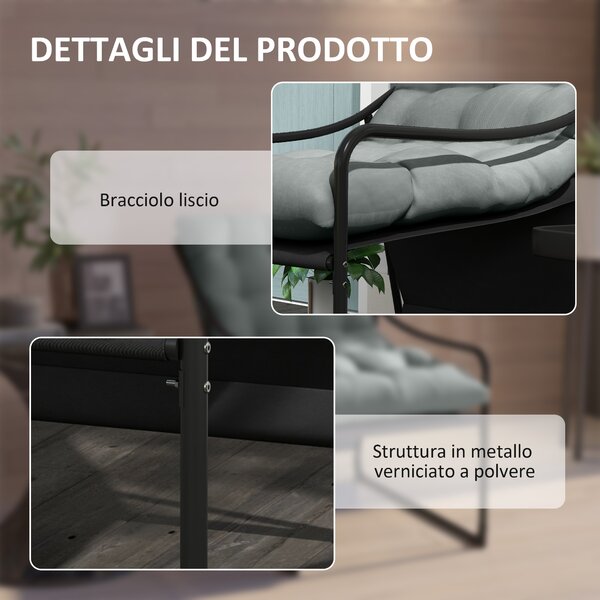Outsunny Poltrona da Giardino con Cuscino Imbottito, in Acciaio e Poliestere, 62x110x88 cm, Grigia e Nera|Aosom