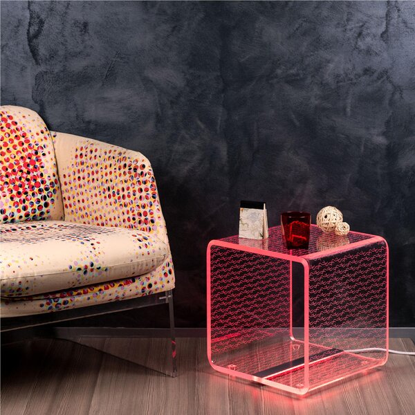 Lampada da tavolo Tavolino luminoso A CUBO LED EXTRA LARGE RGB 37,5x37x5x37,5 cm 15 W -6.000 K in Cristallo acrilico inciso Titts e Buts