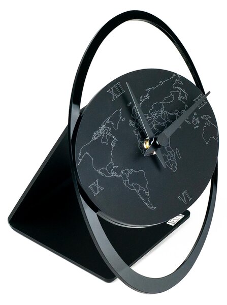 Orologio da tavolo global thinking , dimensioni 24x6xH18 cm, peso 0,245 kg, spessore 2 mm colore nero satinato