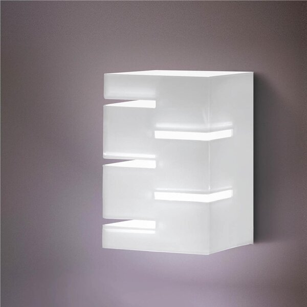 Applique Da Muro QUADRA 13.5x12,9xh30 cm 40 W E 14 in Plexi Bicolore con Intagli colore Bianco