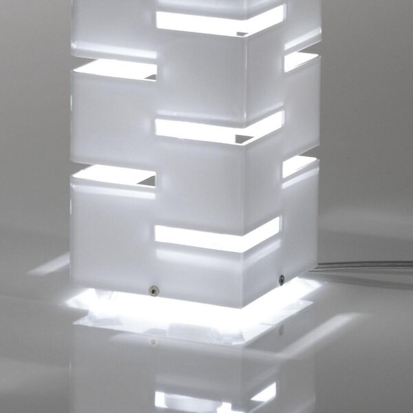 Abat-Jour QUADRA 12,5x12,5xh27,5 cm -1x 40 W - E14 in Plexi Bicolore con Intagli colore Bianco