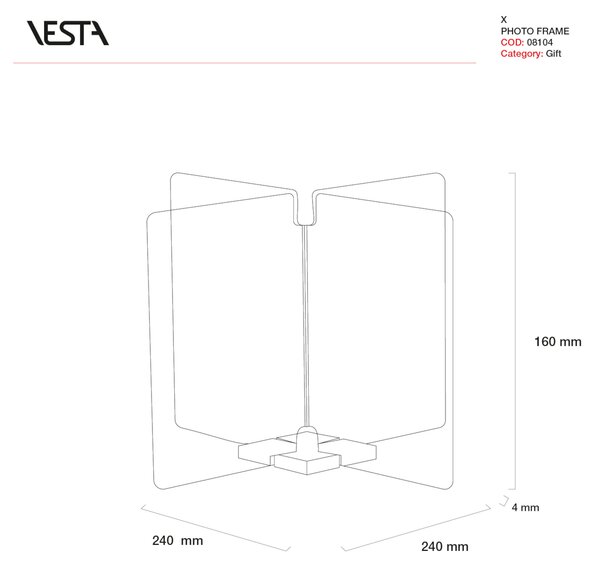 Portafoto in plexiglas 4 sedi doppie per 8 foto 10x15 ICS - 24x24xh16 cm cornice plexiglas trasparente