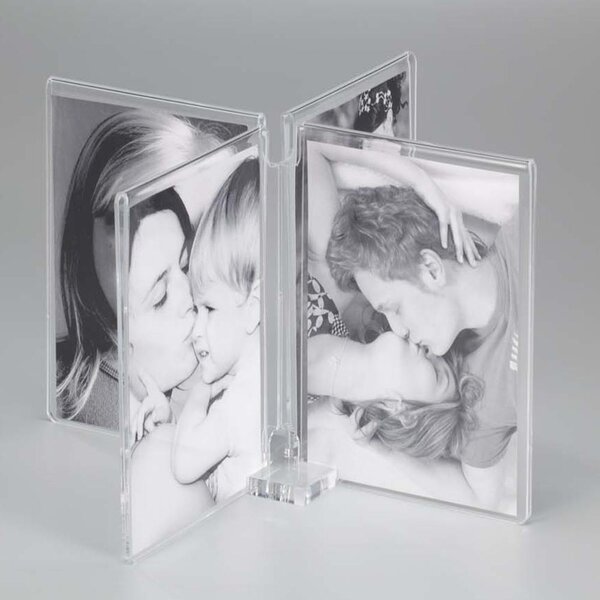 Portafoto in plexiglas 4 sedi doppie per 8 foto 10x15 ICS - 24x24xh16 cm cornice plexiglas trasparente