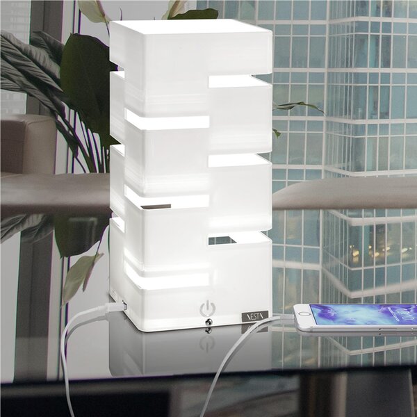 Lampada da tavolo in cristallo acrilico QUADRA USB 11x11xh26 cm con Presa USB 5W-5V