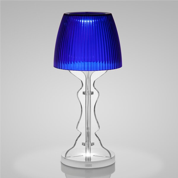 Lampada da tavolo senza fili Abat Jour Lady Led diametro 14xh33cm cappellino prismatico funzione a batteria Autonomia 6 ore Blu