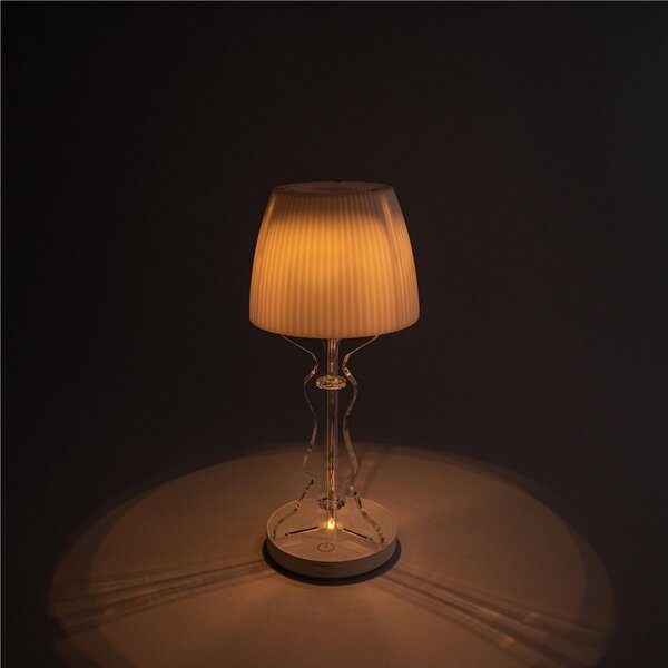 Lampada piccola Mini lady a led ricaricabile Dotata di interruttore Dimmer touch , dimensioni 14x14xH33 cm, Autonomia 8 ore spessore 6 mm bianco