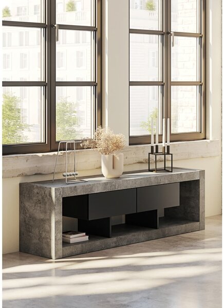 Tavolo TV grigio-nero in cemento 175x52 cm Nara - TemaHome