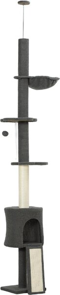AllMyPets Albero Tiragraffi per Gatti a Soffitto Alto 220-240 cm con Amaca, Casetta, Piattaforme a Fiore e Pali in Sisal colore Grigio - R328CG