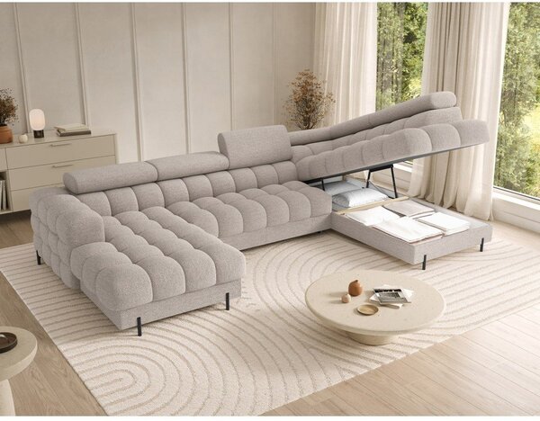 Divano angolare beige allungabile (con penisola a destra/a U) con rivestimento in bouclé Feraria – ELTAP