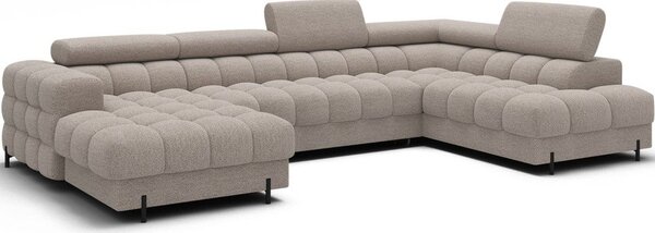 Divano angolare beige allungabile (con penisola a destra/a U) con rivestimento in bouclé Feraria – ELTAP