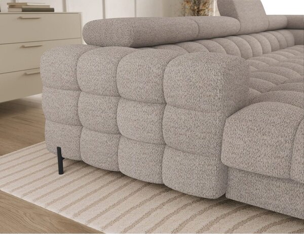Divano angolare beige allungabile (con penisola a destra/a U) con rivestimento in bouclé Feraria – ELTAP