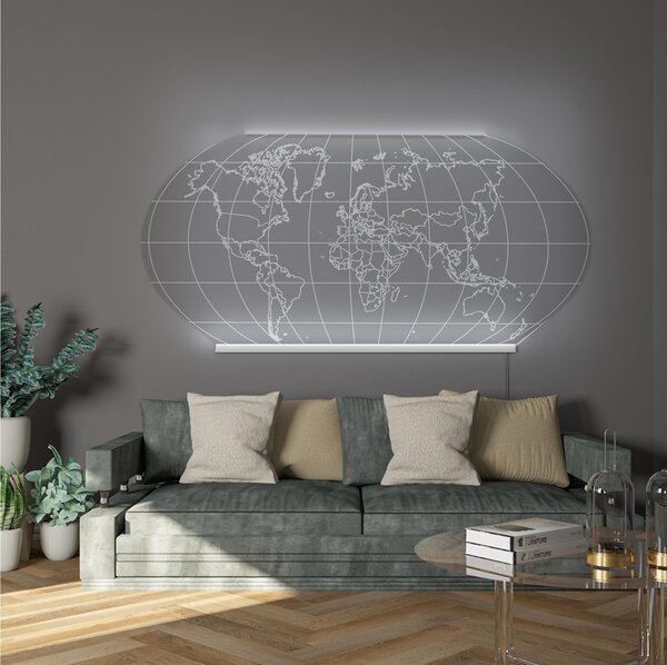 Lampada da Muro Luce calda Wall World Large Realizzata in cristallo acrilico- light cold dimensioni 200x10xH100 cm, spessore 10 mm luce calda