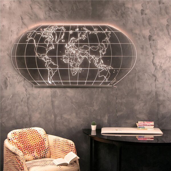 Lampada da Muro Luce fredda Wall World Large Realizzata in cristallo acrilico- light cold dimensioni 200x10xH100 cm, spessore 10 mm luce fredda