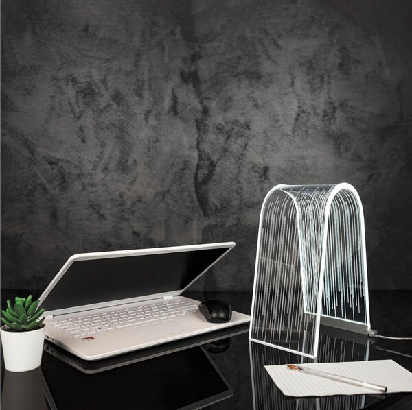Lampada da tavolo BIG ARC da tavolo Led C 19,5x13,5xh28 cm 24 Volt 2,5 W 18W/Mt- 6.000 K in plexiglas inciso acrilico trasparente alla base luce calda