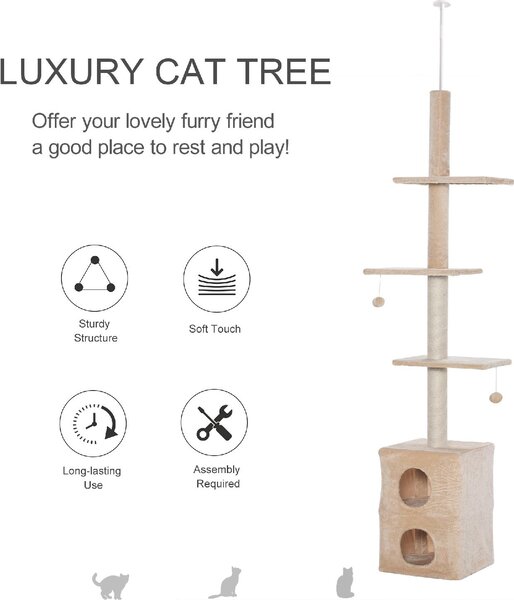 AllMyPets Tiragraffi per Gatti a Soffitto Multilivello 210-240cm con Corde in Juta Giallo - D35347YL