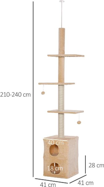 AllMyPets Tiragraffi per Gatti a Soffitto Multilivello 210-240cm con Corde in Juta Giallo - D35347YL
