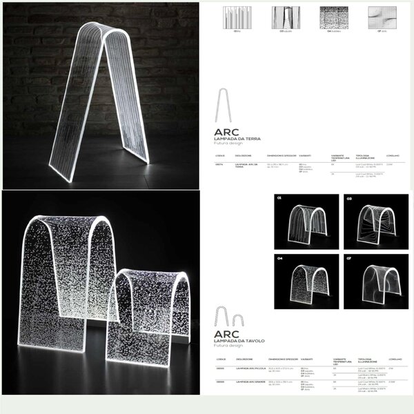 Lampada da tavolo BIG ARC da tavolo Led C 19,5x13,5xh28 cm 24 Volt 2,5 W 18W/Mt- 6.000 K in plexiglas inciso acrilico trasparente