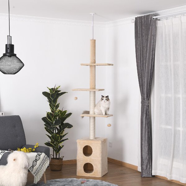 AllMyPets Tiragraffi per Gatti a Soffitto Multilivello 210-240cm con Corde in Juta Giallo - D35347YL