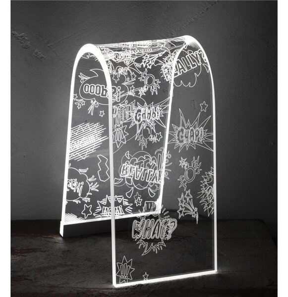 Lampada da tavolo BIG ARC da tavolo Led C 19,5x13,5xh28 cm 24 Volt 2,5 W 18W/Mt- 6.000 K in plexiglas inciso acrilico trasparente
