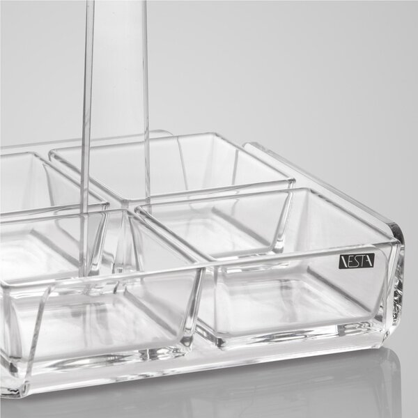 Antipastiera quadrata 4 scomparti bianco monosatinato, dimensioni 18x18xH23 cm, spessore 5 mm ideale per servire aperitivi e stuzzichini colore trasparente