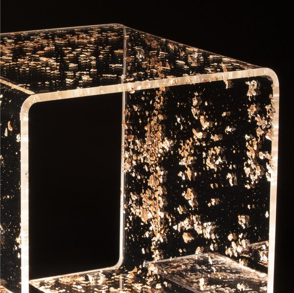 Comodino Lampada a LED Future Bronzo 37,5x37,5xh37,5 cm18 W -24 volt 6.000 K in Cristallo acrilico inciso Bronzo