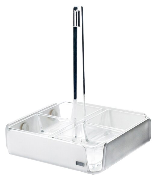 Antipastiera quadrata 4 scomparti bianco monosatinato, dimensioni 18x18xH23 cm, spessore 5 mm ideale per servire aperitivi e stuzzichini Bianco satinato