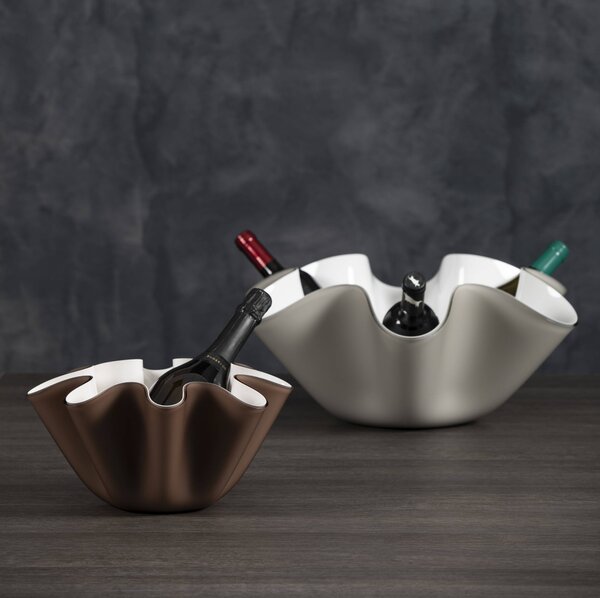 Portavino da tavolo in cristallo acrilico LIke Water 48,5xh20 cm 6 bottiglie bicolore tortora satinato
