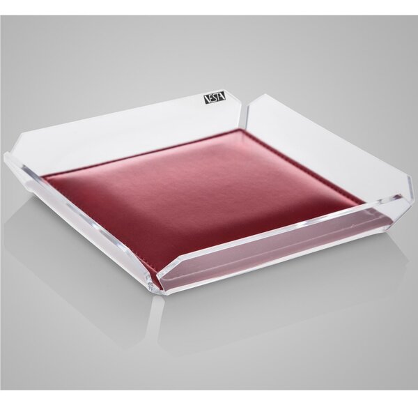 Vuotatasche in critallo acrilico ANYTHING 18x18xh3 cm con cuscino colore rosso