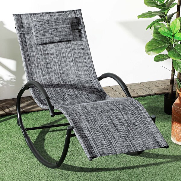 Outsunny Sedia Sdraio a Dondolo Zero-Gravity da Esterno Impermeabile con Poggiatesta, 155x61x88 cm, Grigio|Aosom