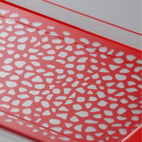 Vassoio da tavola in plexiglas 35x20,5xh2.5 cm con maniglie decoro Pav� rosso