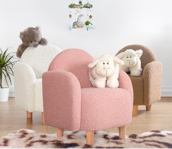 Poltrona per bambini rosa in tessuto bouclé Moylo - Artie
