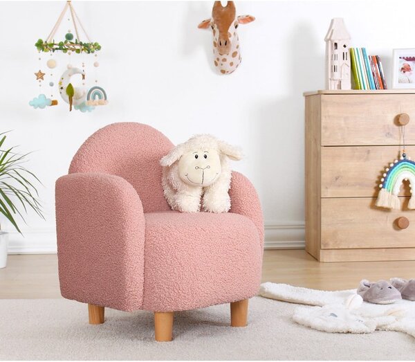 Poltrona per bambini rosa in tessuto bouclé Moylo - Artie
