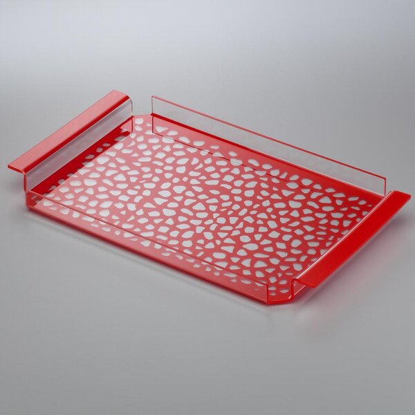 Vassoio da tavola in plexiglas 35x20,5xh2.5 cm con maniglie decoro Pav� rosso